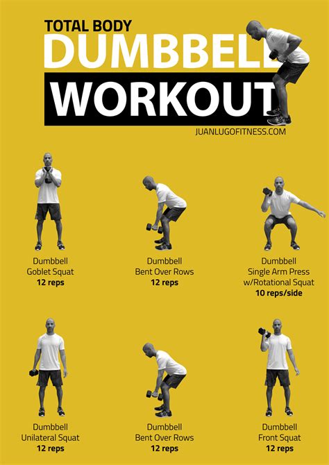 1. Chest Press to Squat. Muscles worked: chest, core, glutes, legs. How to: Stand up straight, with feet shoulder-width apart. Hold a single dumbbell between both …